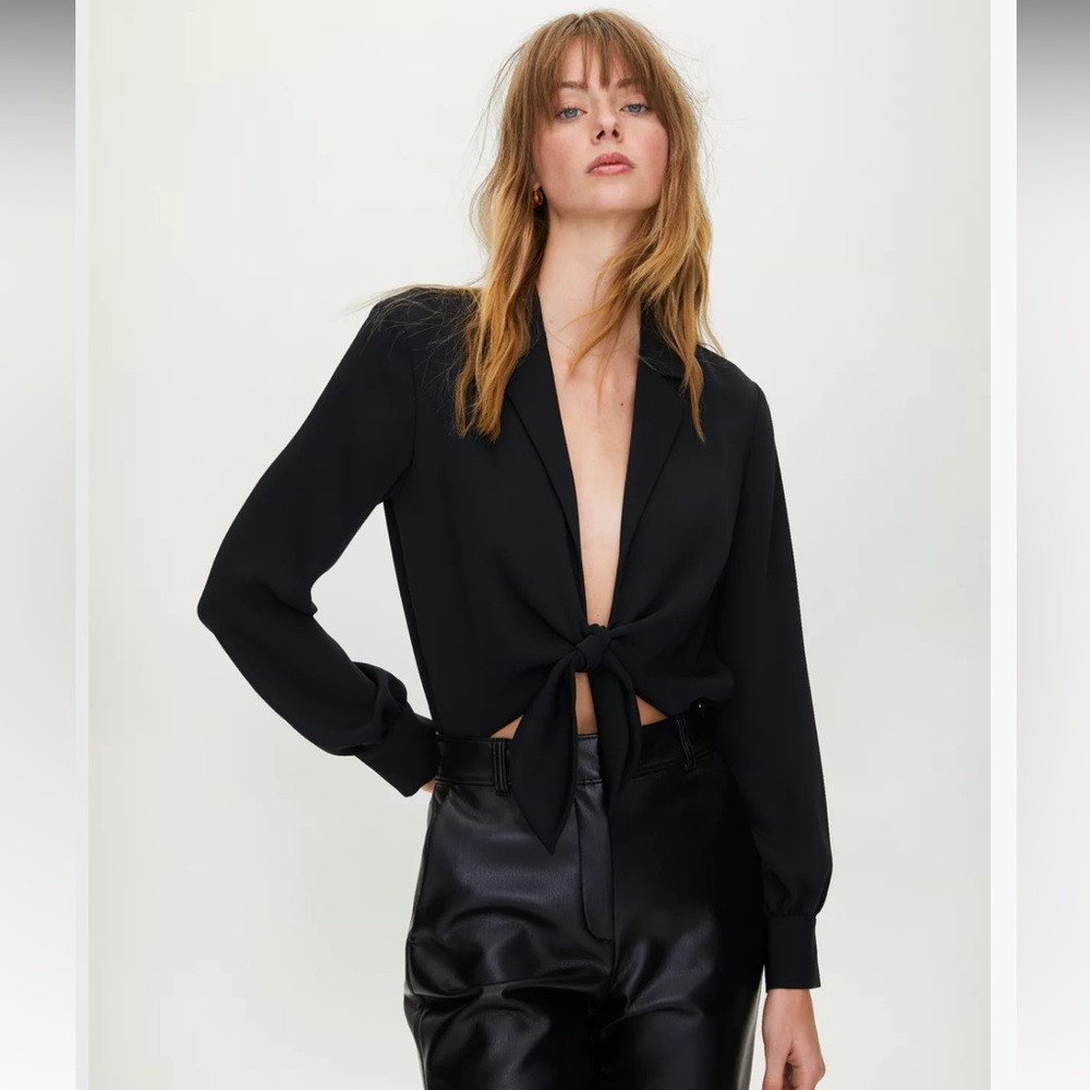 ARITZIA Babaton Ace XXS Silk Satin Tie Bodysuit Long Sleeve Top $100 - Picture 7 of 11
